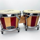 Pyle Pro Pbnd10 Wooden Bongos 6 5    7 5  Natural Wood Red Good Condition