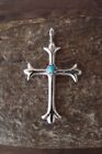 Small Zuni Jewelry Sterling Silver Turquoise Cross Pendant By Sylvia Chee