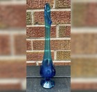 Vintage Mcm Viking Bluenique Swung Glass Vase - Midcentury Home Decor - 6 Petal