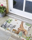Welcome Doormat  Grassland Cartoon Giraffe Elephant Non 16x24in Brown Green