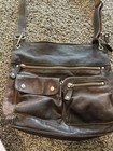 Vintage Fossil Leather Brown Large Crossbody Bag With Multiple Zippered Pockets