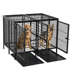 52  Heavy Duty Double Dog Cage Strong Metal Pet Crate Kennel W  Latches   2 Tray