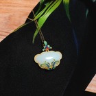 Women Retro Ethnic Orchid Cloud Jade Pendant Chinese Old Beijing Ruyi Necklace