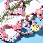 Kids Cartoon Flowers Heart Shape Bracelet And Necklace Set Durable Wooden Bamboo