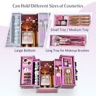 Makeup Train Case Cosmetic Organizer Portable Travel Storage Box 4 Trays
