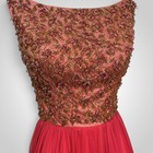 Vintage 1960s Hot Pink Layered Silk Chiffon Hand Beaded Cocktail party Dress Xs
