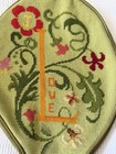 Vintage Needlepoint Tennis Racquet Cover Green Vinyl Love Floral Embroidery Head