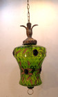 Vtg Mid Century Modern Green Gilded Optic Bubble Glass Hanging Swag Lamp 1960 s