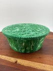 Vtg Hommer Mfg  Jade Marbleized Basket Weave Hard Plastic Sewing Basket Box