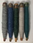Vtg  Wooden Sewing Bobbins With Thread yard Set Of 5 Lot 13