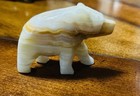 Vintage Onyx Marble Bear Sculpture White   Tan Hand Carved Stone