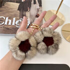 Cute Real Mink Fur Flower Keyring Pompom Ball Bag Charm Car Phone Pendant Gift