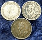 3 Canadian 5-cent Sterling Silver Coins  3 Canada  925 Coins  1918  1919