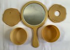 Vtg French Ivory Celluloid Vanity Set Hand Mirror 2 Containers Art Deco