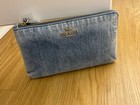 Coach Large Corner Zip Wristlet In Loved Denim Gold light Indigo Cef68 Nwt