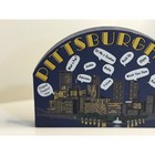 Vtg The Cat s Meow Village Pittsburghese Wood Shelf Sitter Blue Skyline Decor