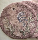 4 Vtg Hand Hooked Rug Chair Pads Rooster Wool 14  Round Farmhouse Barnyard