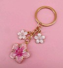 Pink   Gold Floral Flower Charm Key Chain  Beaded Metal   Resin  Women