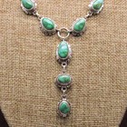 Green Turquoise Navajo Elegant Sterling Silver Lariat Necklace Earrings Set