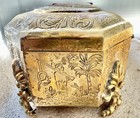 Antique 19th Century Large Brass Betel Box With Pedestal Feet And Hinged Lid