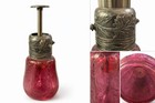 Antique Victorian Cranberry Glass Perfume Atomizer Pump Bottle Art Nouveau