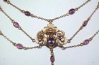 Antique Art Nouveau Festoon Necklace Amethyst Gold Filled Drop Pendant 