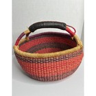 African Market Ghana Bolga 14  Basket Leather Wrap Handle Multi-color