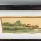 Antique Japanese Asian Watercolor Landscape Painting Boats Houses  12  X 2 5 