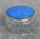Ellis Bros Birmingham 1928 Blue Guilloche Enamel Sterling Silver Vanity Jar