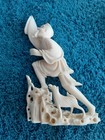 Asian Hand Carved Figurine Men With Dog As Is Piece Missing From Hat