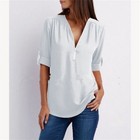Ladies V Neck Tops Loose Blouse Long Sleeve Shirt Women Chiffon Tops Casual New