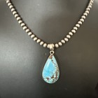 Men Women Navajo Sterling Silver Blue Spiderweb Turquoise Necklace Pendant 17029