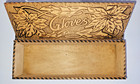 Antique Pyrography Burnt Wood Glove Box With Hinged Lid  Poinsettia Motif