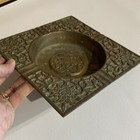 Vintage Brass Floral Embossed Square Ashtray 4 Slot Patina