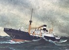 Antique Vintage M  Silva Ship Steamship Calno At Sea Maritime Oil Painting