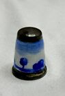Vintage Enameled Sterling Silver Sewing Thimble With Blue Windmill Scene Germany
