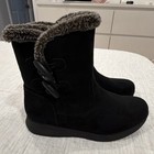 Women   s Black Suede Mid-calf Snow Boots Faux Fur Lined Zip Round Toe Sz 6