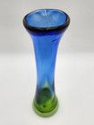Tall Green   Blue Glass Decorative Vase Rippled Design  14 In Glossy Finish