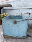 Old  Primitive Wood Farm Carry Box In Fun Blue Paint