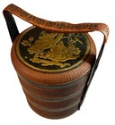 Antique Chinese Wedding Basket 3 Tiered Dowry Rattan Bamboo Lacquer Gilt - 15    H