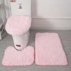 3pc Bathroom Set Rug Mat Toilet Lid Cover Plain Solid Color Bathmats Rugs Kit No