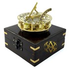 3  Brass Compass Sundial Wood Box Antique Vintage Desk Clock Gift Sailor Hiking