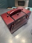 Vintage Singer Sewing Wooden Accordion Caddy Small Box  Lots Of Thread 9x6x5