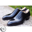 Men s Handmade High-shine Jet Black Chisel-toe Oxfords Lace Up Shoes For Wedding