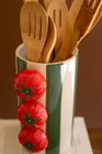 Set Of 2 Ceramic Green Striped Vases With Tomatoes Home   Garden Decorative