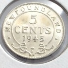 1945c Newfoundland Canada Five 5 Cent Small George Vi Whizzed Coin K977