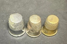Set Of 3 Metal Brass Thimbles - Vintage   Size 10 - One Marked Germany