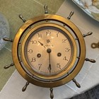 Antique Ship s Wheel Solid Brass Nautical Marine Mantle Clock Wood Beveled Glass