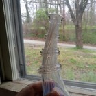 1850s Free Blown Nailsea Marbrie Opalescent Loop Powder Horn Flask Liquor Bottle