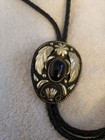 Vintage Silver And Black Onyx  Westen Bolo Tie  Makers Mark Jg   Made In Mexico 